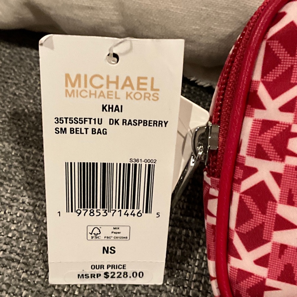 Michael Kors Dark Raspberry/White Logo Belt Bag NWT - Picture 2 of 7